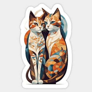 Gustav Klimt's Chromatic Feline: Colorful Cat Illustration Sticker